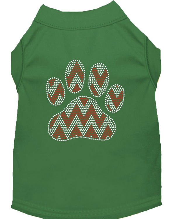 Candy Cane Chevron Paw Rhinestone Dog Shirt Green Med